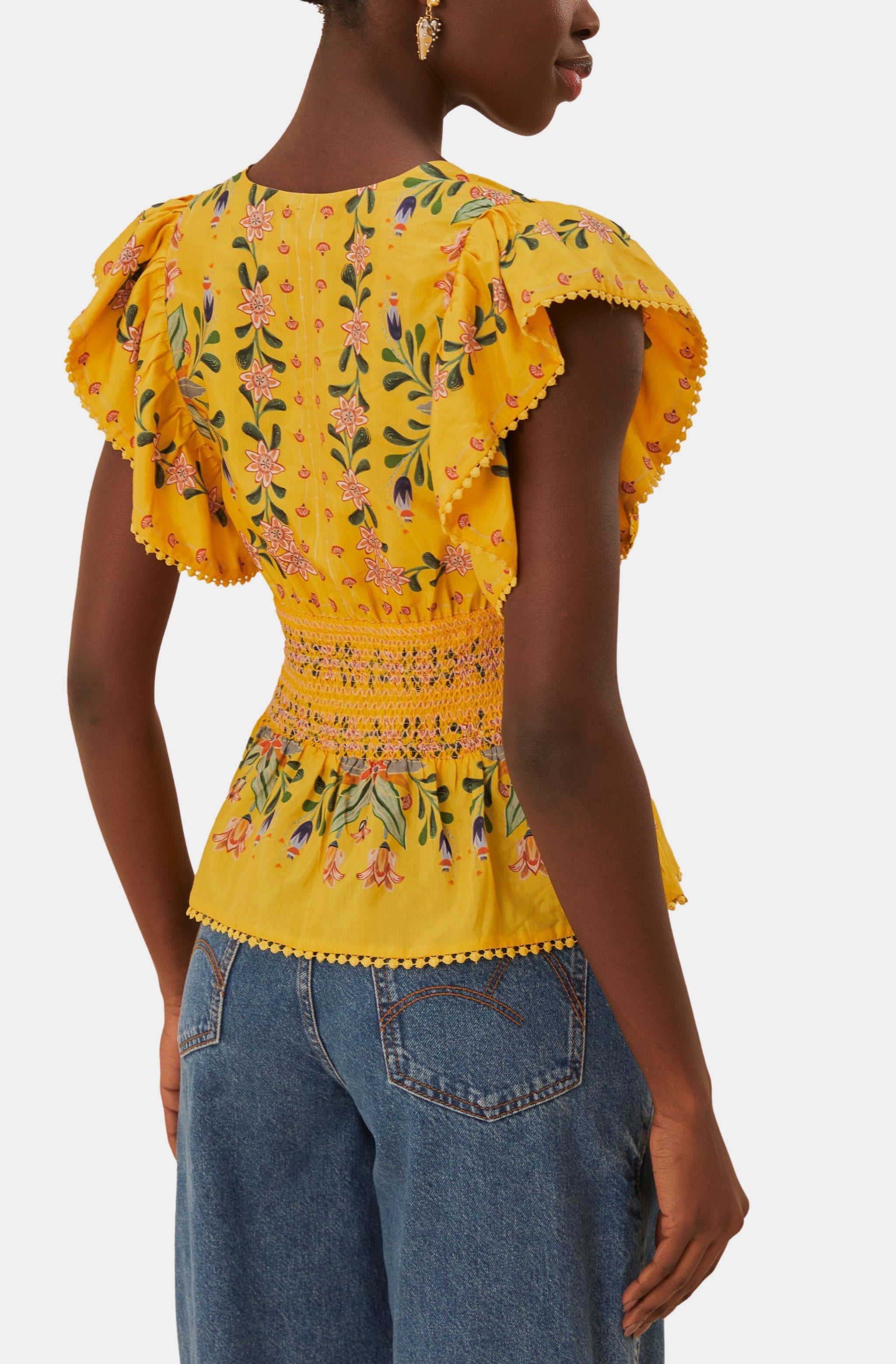 Delicate Flowers Stripes Yellow Blouse