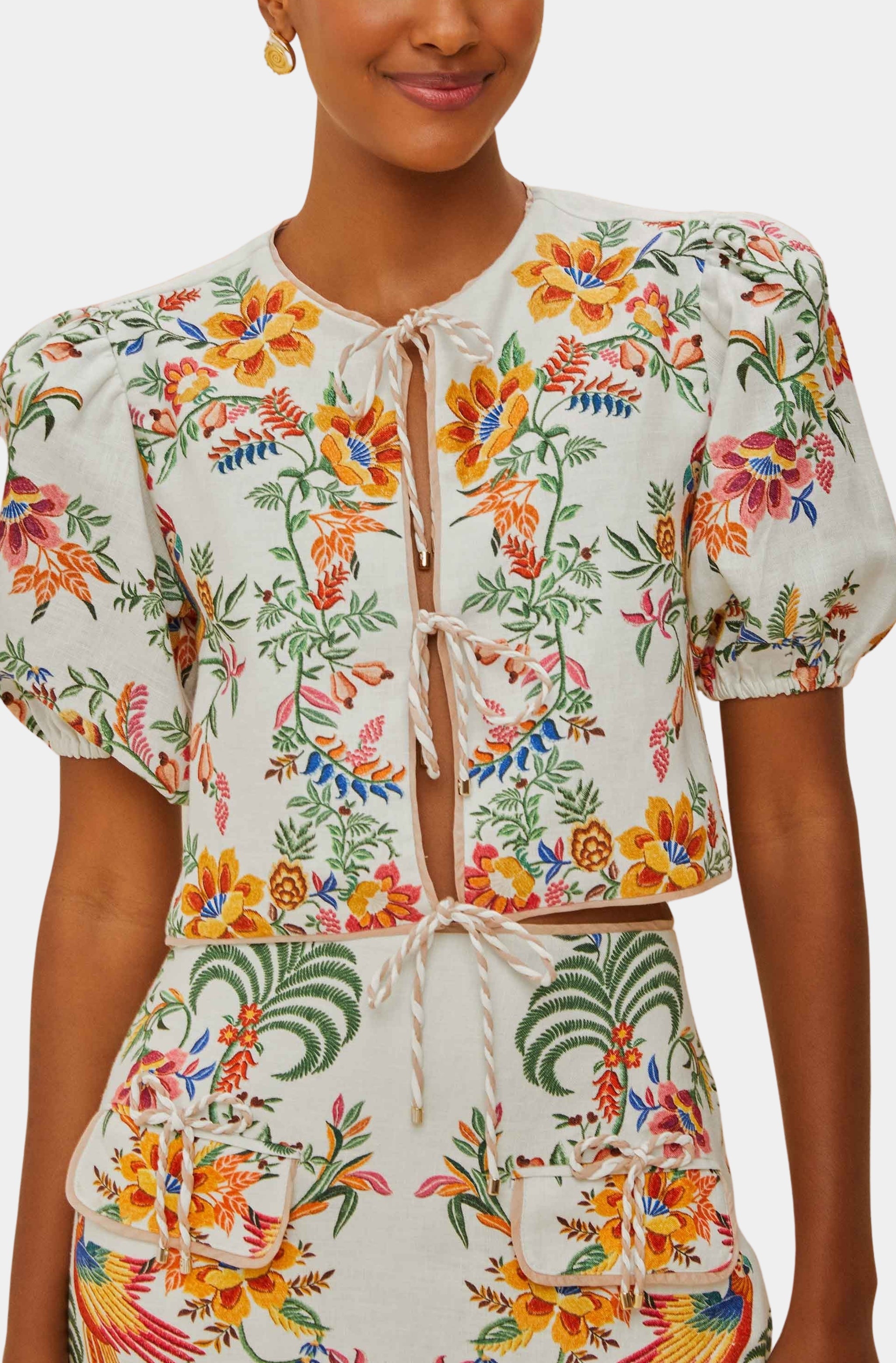 Delicate Forest Scarves Off-White Blouse Short Sleeve Top