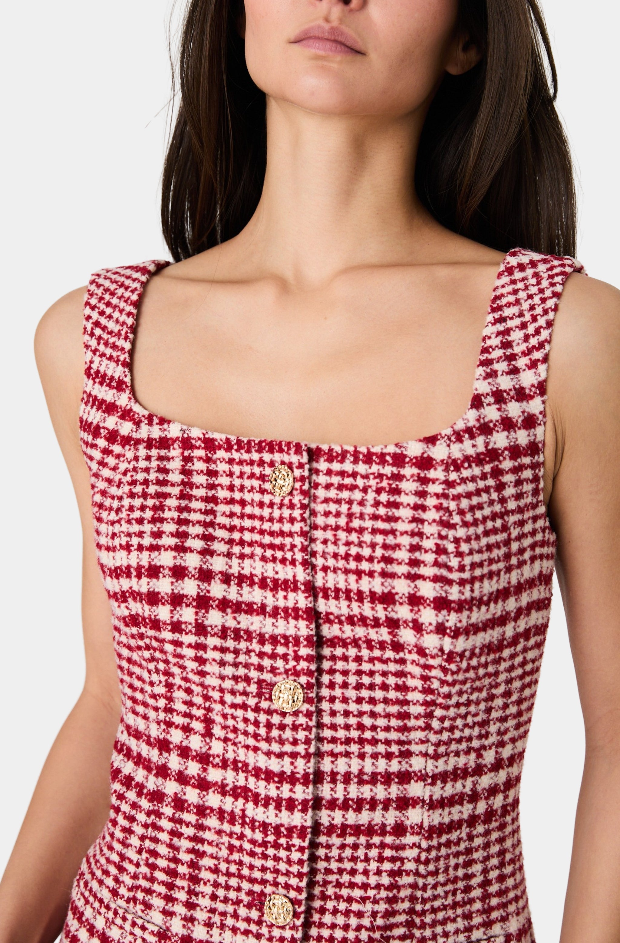 Square Neck Button Front Mini Dress