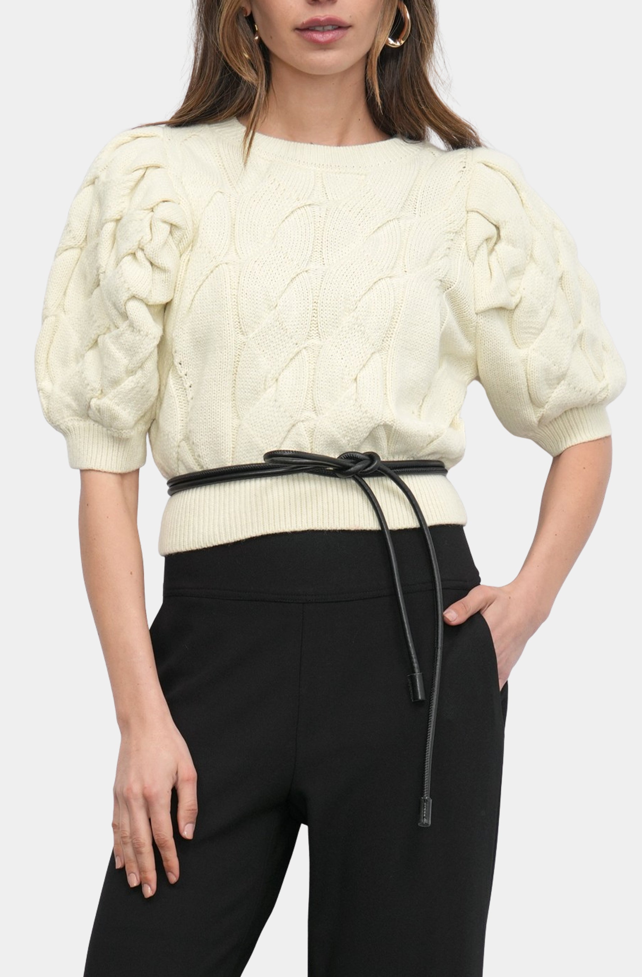 Top Princess Sleeve Sweater Wish You Well Cable Knit Puff Sleeve