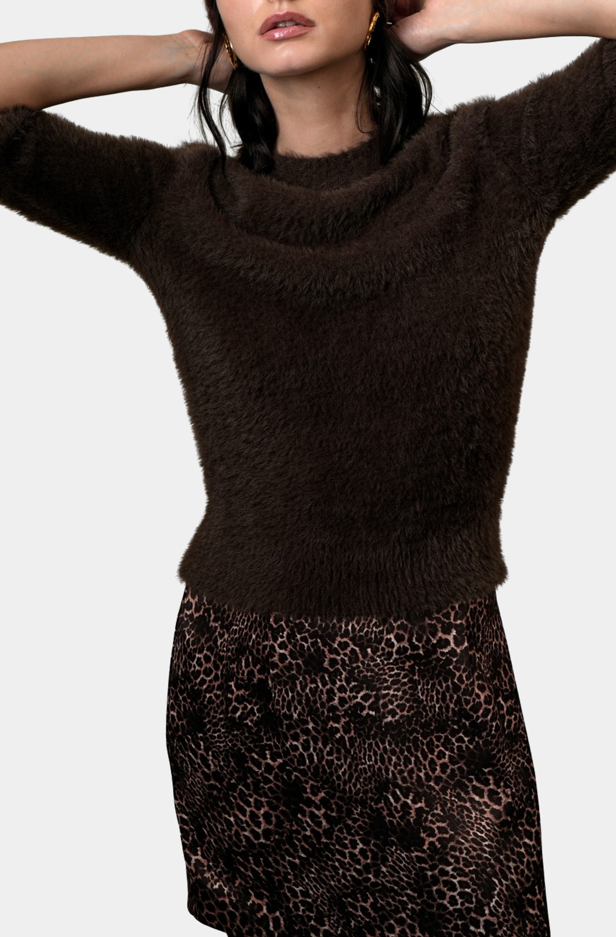 Odette Fuzzy Elbow Sleeve Knit Top