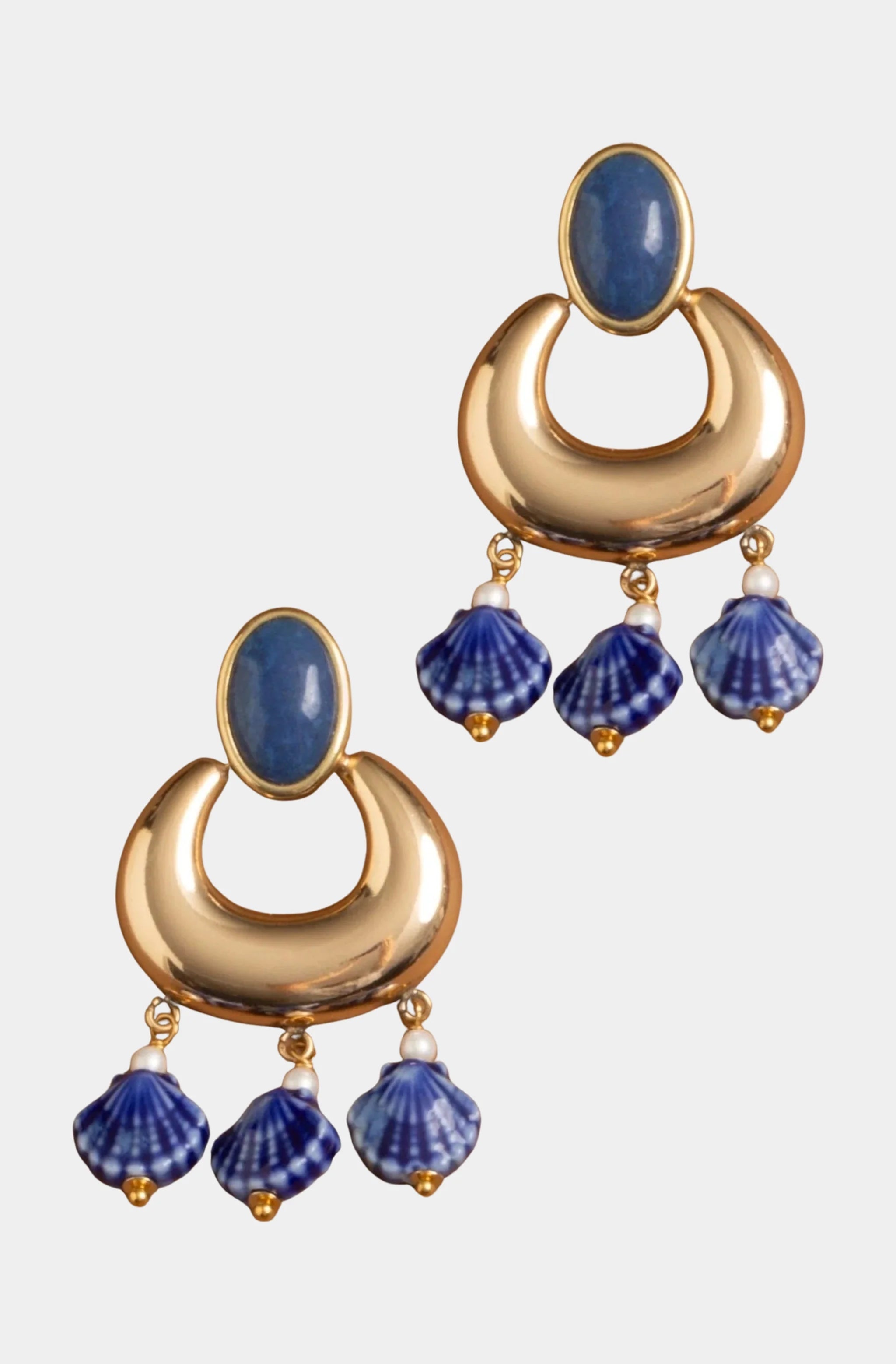 Lapis Mix Gold Shell Drop Earrings