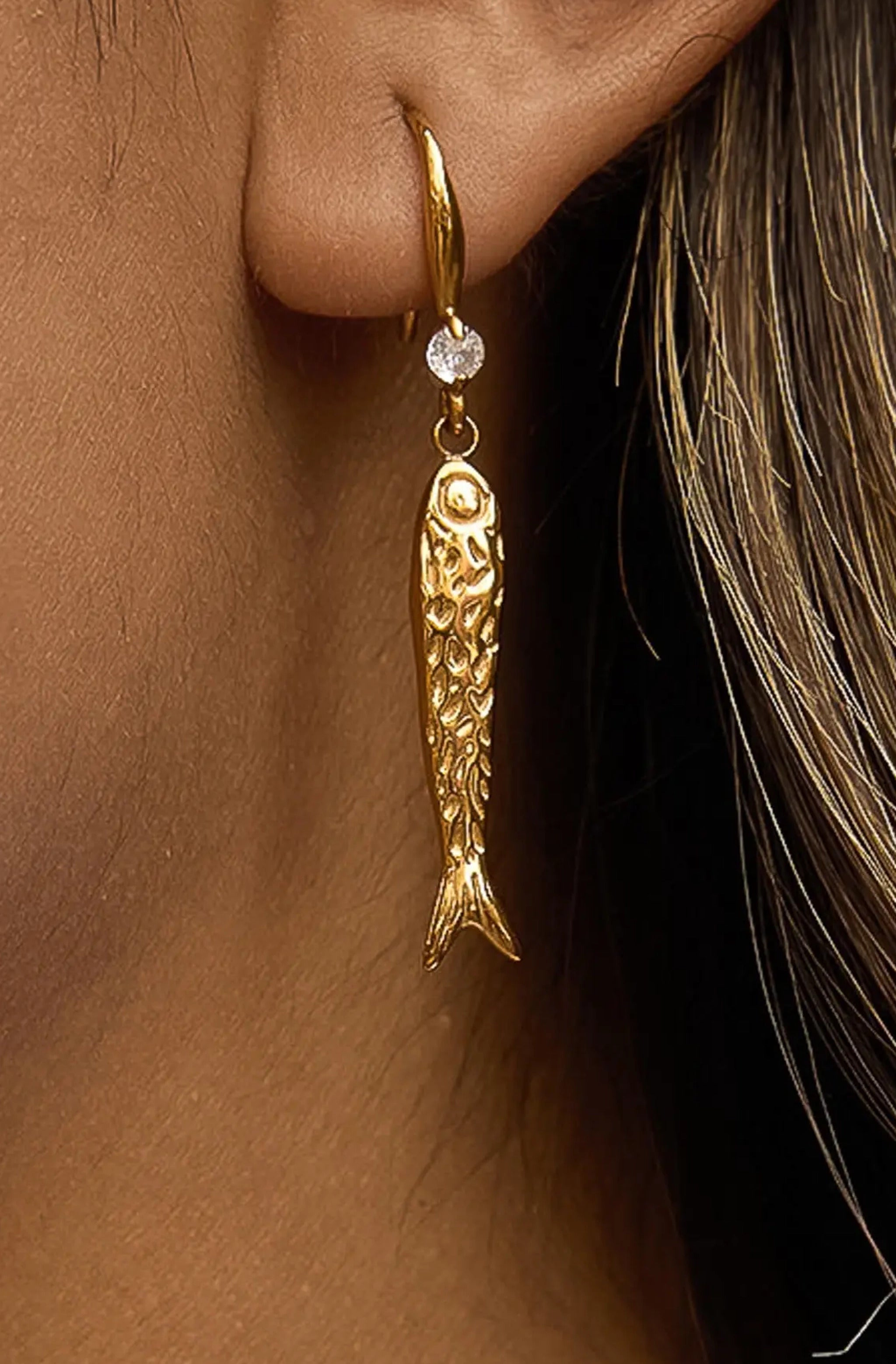 Calypsa Fish Charm Drop Earrings