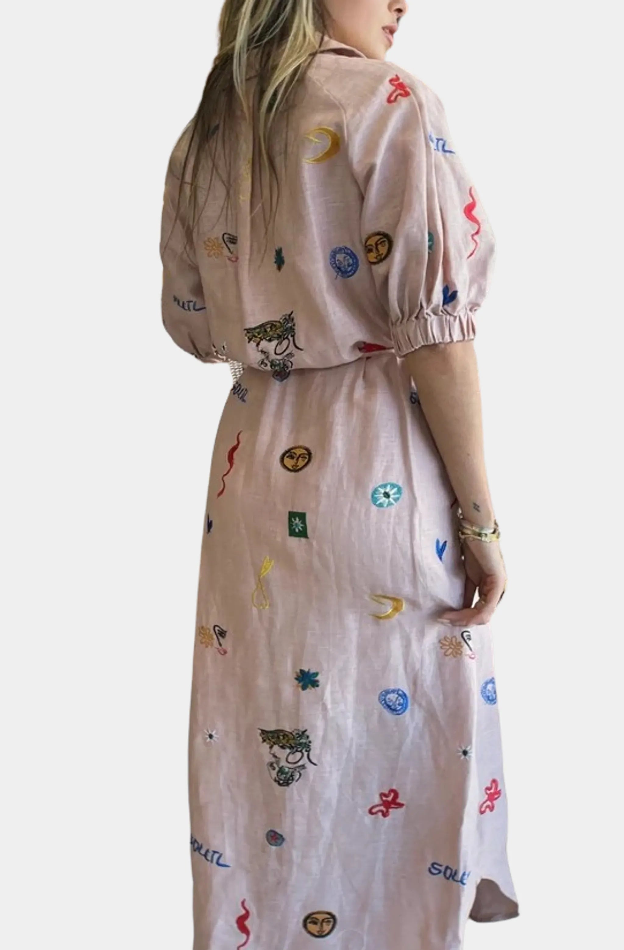 Linen Embroidered Maxi Dress