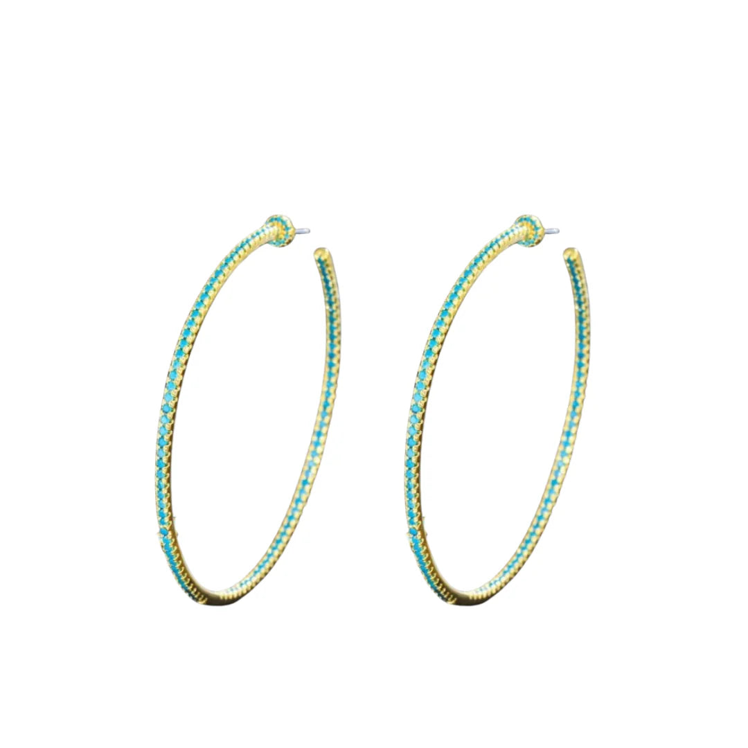 Large Pave Turquoise Hoops