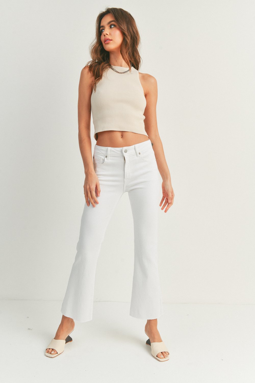 White Cropped Flare Jean