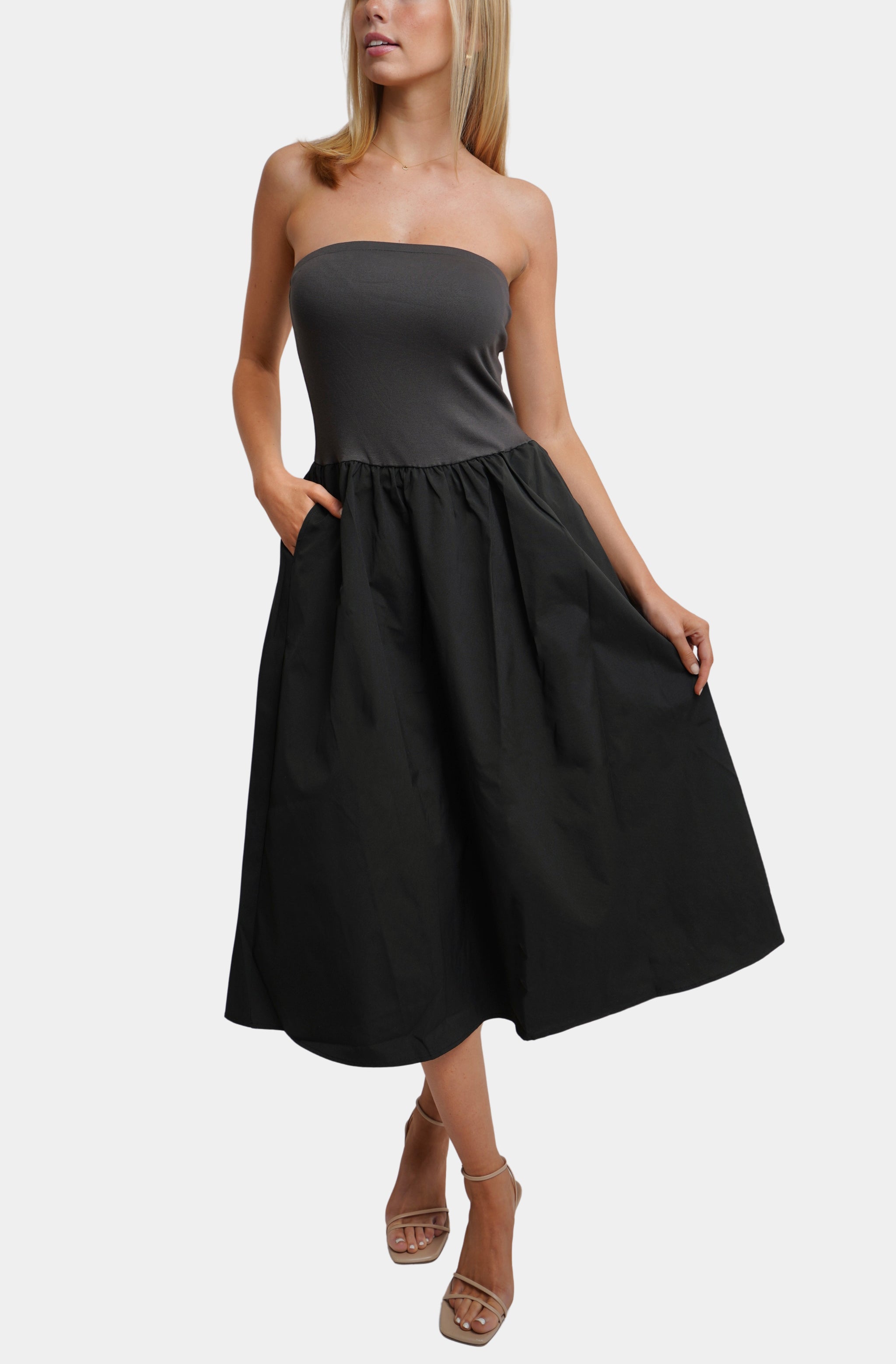 midi black tube dress Black Tube Midi Dress With Front Tie